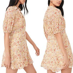 NWT Free People Bonnie Tea Combo Floral Mini Dress Collared Puff Sleeve